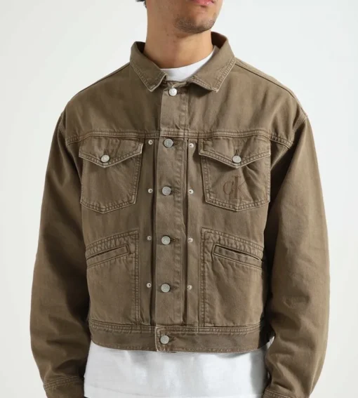Calvin Klein Boxy Oversized Archive Denim Jacket Brown