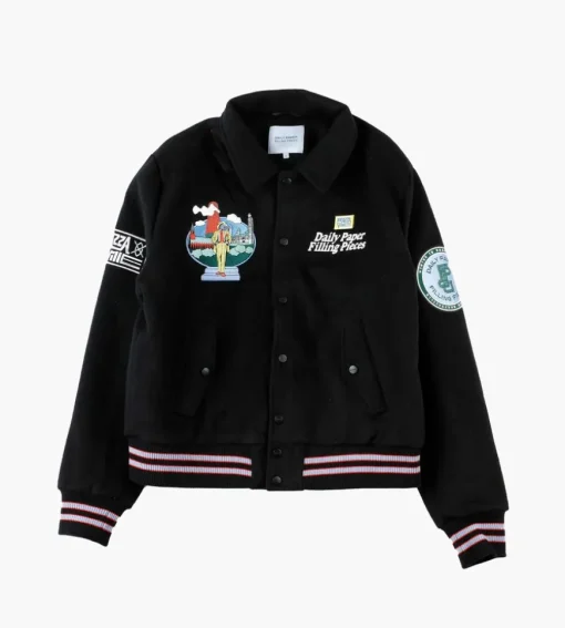 Daily Paper X Filling Pieces Varsity Jacket Black
